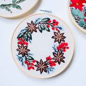 Star Anise Christmas Wreath Embroidery Pattern: Botanical Design (PDF Download)