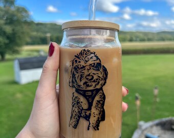 Personalized pup cup beer can shaped glass | custom pet portrait coffee cup | 16 oz clear coffee cup | dog coffee cup | dog coffee glass |