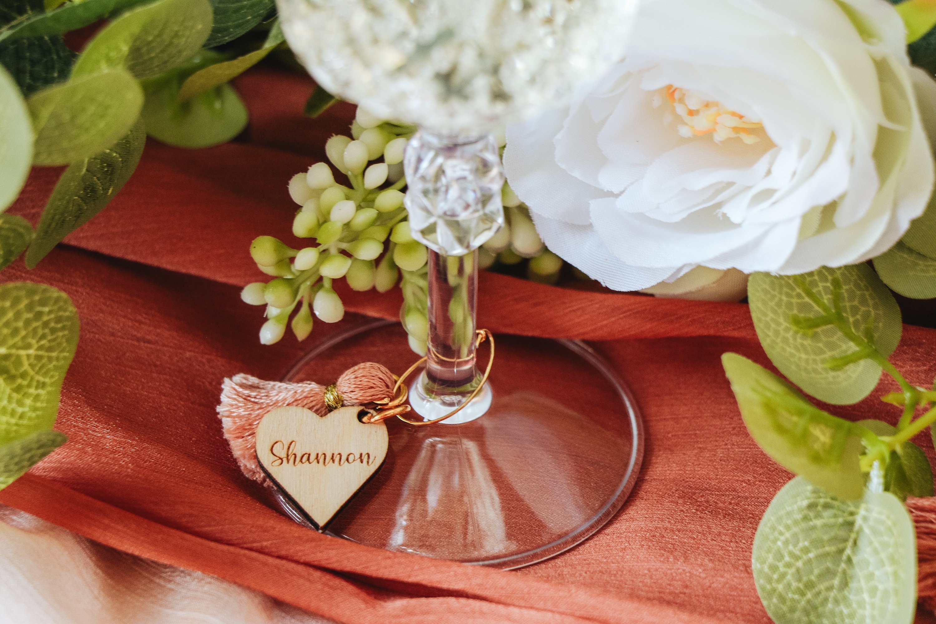 Weddings Double sided charms on loop Mimosa Glass Name Tag for Bridal