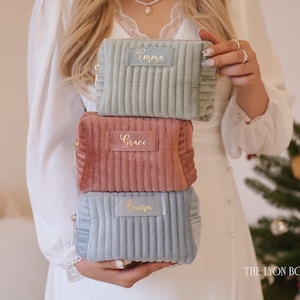 Personalisierte Samt Make-up Tasche, Brautjungfer Geschenk, Samt Kosmetiktasche, Reise-Kulturbeutel, Hochzeitsgeschenk, Geschenk für Sie, Weihnachtsgeschenk