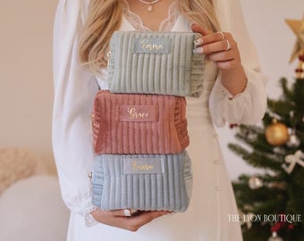 Borsa per il trucco in velluto personalizzata, regalo personalizzato per damigelle d'onore, borsa per cosmetici in velluto, borsa da viaggio per articoli da toeletta, regalo di nozze, regalo per lei, regalo di Natale