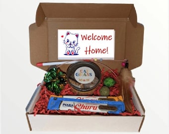 Coffret cadeau Welcome Home pour chat : herbe à chat bio, boule d'herbe à chat et jouets