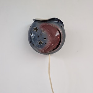 Vintage handmade STUDIO POTTERY ceramic wall lamp with stars and moon from the 80s