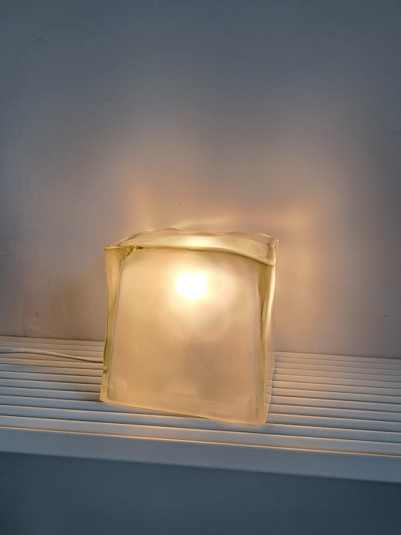 Vintage MODERNIST design IKEA IVIKEN solid glass icecube tablelamp from the 90s