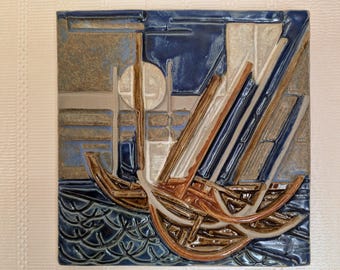 Relieve de pared de cerámica HAVN de JIE GANTOBTA, Suecia, estilo vintage de mediados de siglo, diseñado por Stig Carlsson en los años 70.