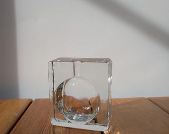 Bandeja de cristal grueso transparente de diseño escandinavo modernista vintage de los años 70/80.