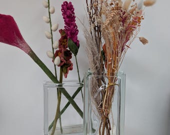 Juego de 2 jarrones vintage de estilo modernista, de bloques de vidrio grueso, de los años 80/90.