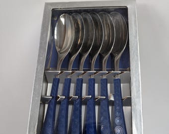Vintage Space Age style blue HACKMAN COLORINA cutlery parts design by Nanny Still from the 70/80s