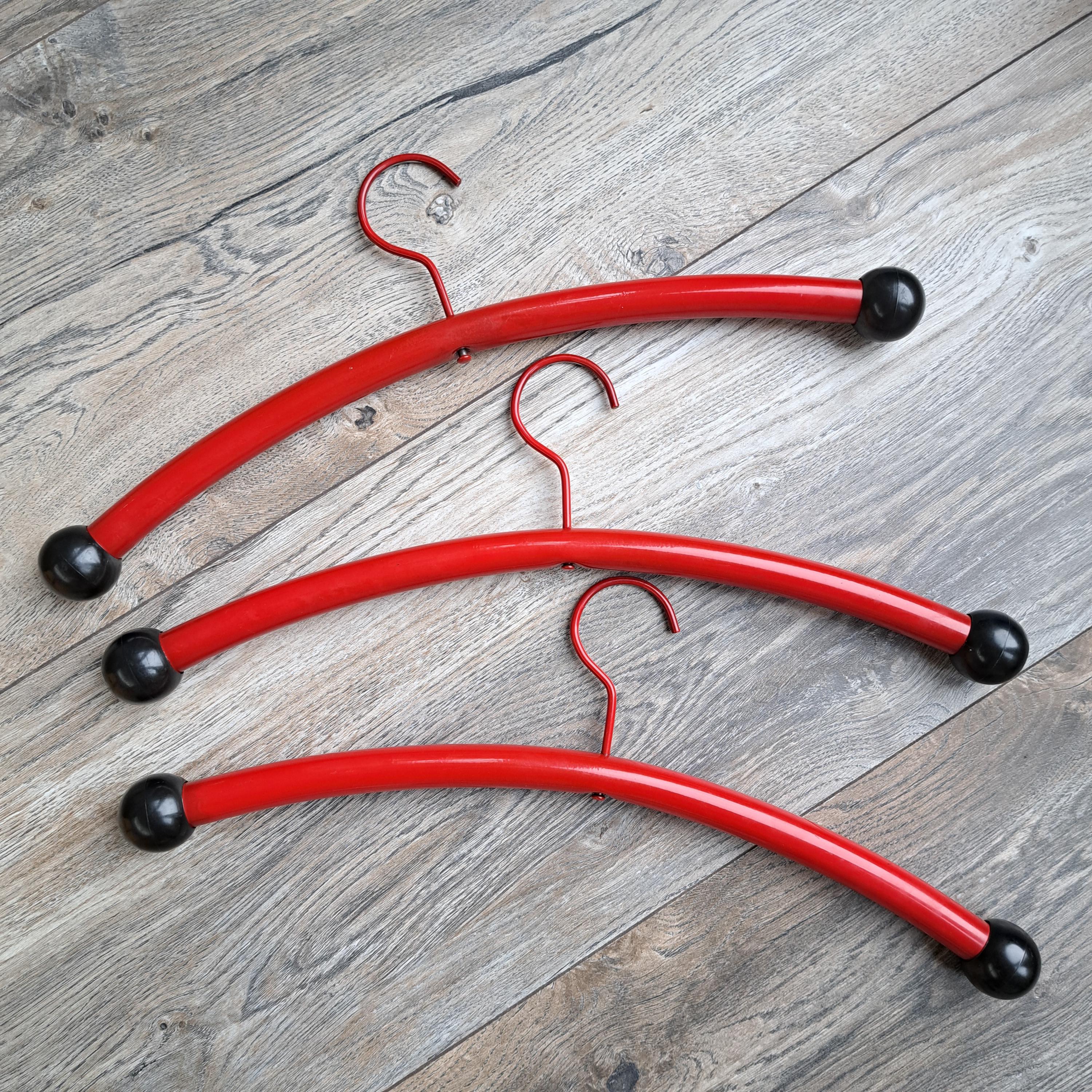 Set of 3 Postmodern Style Vintage IKEA Red Metal Coat Hangers From