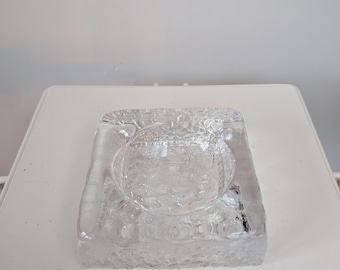 Cenicero/recipiente para basura de cristal cuadrado transparente y pesado ORREFORS, diseño MODERNISTA vintage, de los años 70/80.
