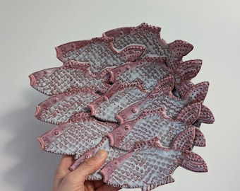 Vintage MID CENTURY style handmade STUDIO pottery ceramic centerpiece with fish details from the 80s