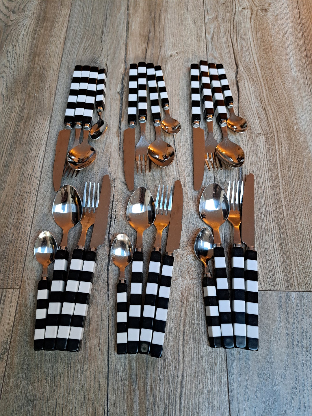 Retro Black and White Checkered Cutlery Set From the 90s Etsy