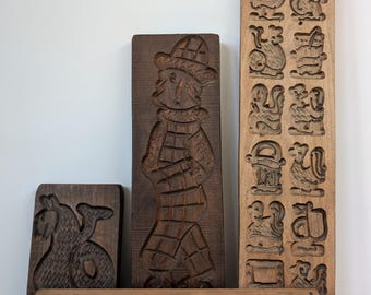 Juego de 4 moldes de madera vintage holandeses hechos a mano para speculaas de los años 70/80.