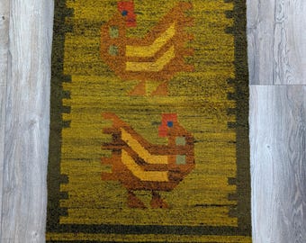 Vintage Polish FOLKART tapestry/woven Kilim GRUBY design by M. SZOPINSKI from the 70s