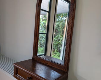 Vintage ART DECO design solid wooden wall mirror cabinet from the 70/80s