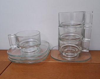 Ensemble de 4 tasses et soucoupes JOE COLOMBO ARNO de style moderniste vintage des années 70