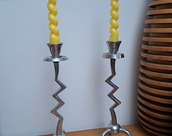 set of 2 MEMPHIS style zigzag candleholders from the 80s