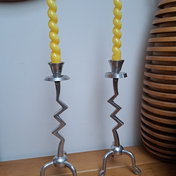 set of 2 MEMPHIS style zigzag candleholders from the 80s