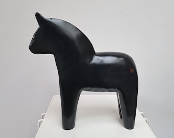 Silla vintage IKEA STOLLE de madera negra con diseño de caballo Dala, de Katarina Brieditis, de los años 90.