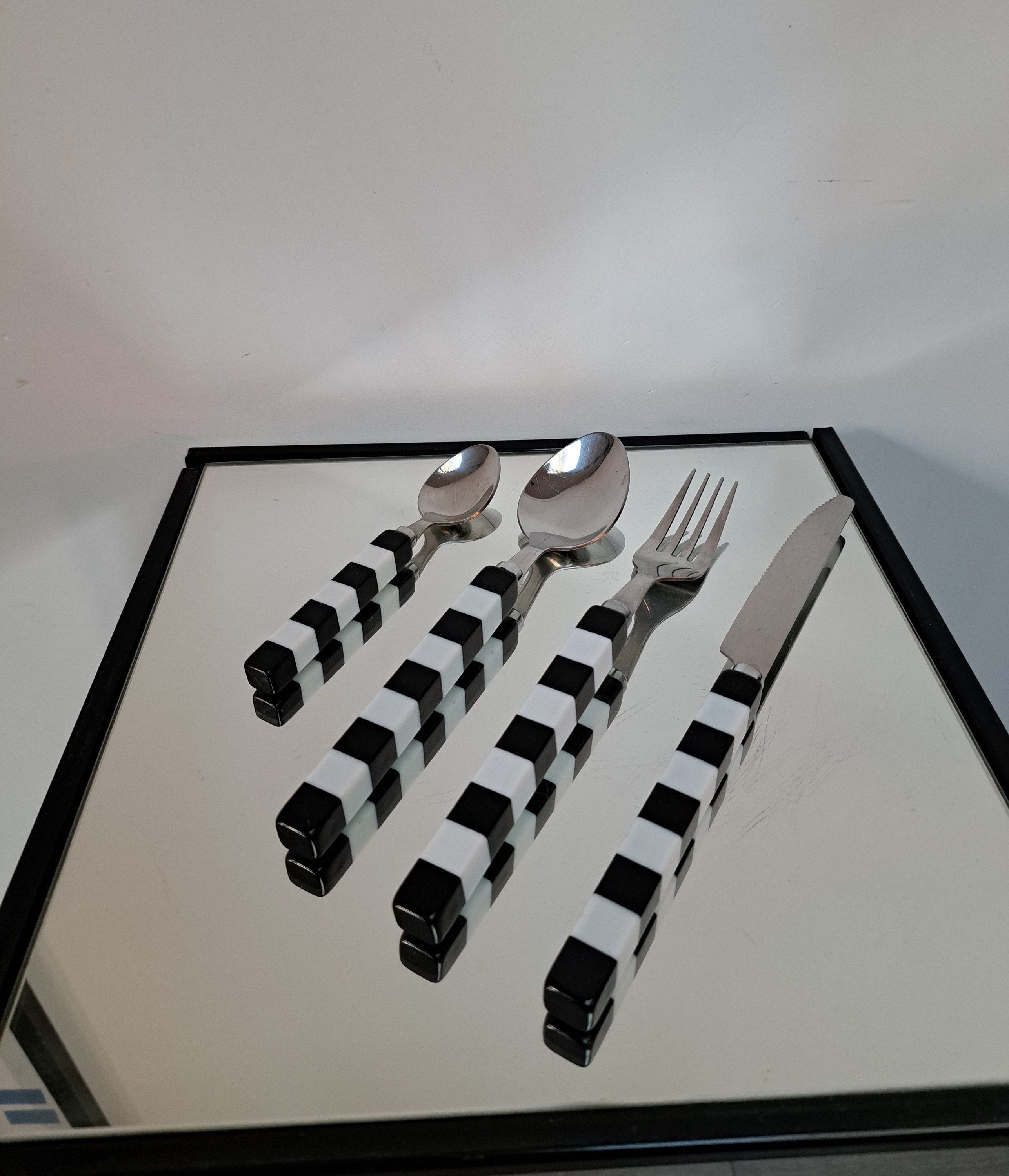 Retro Black and White Checkered Cutlery Set From the 90s Etsy