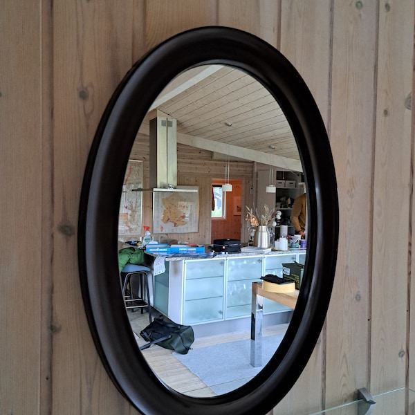 Vintage Mid century oval brown wall mirror from the 70s