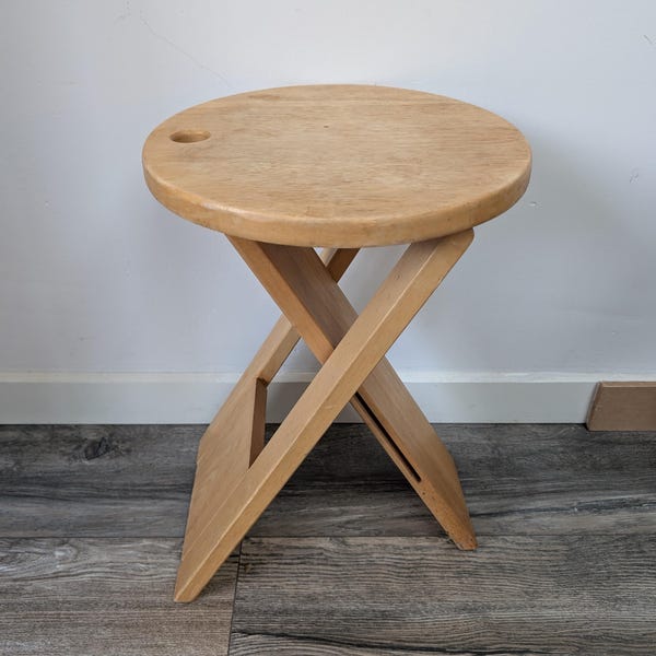 Vintage Mid Century style SUZY foldable wooden stool by Adrian REED for PRINCESS Design Works
