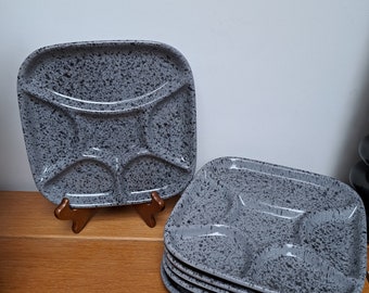 Set of 6 vintage gray speckled ceramic gourmet plates from JAPAN