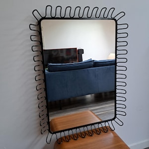 Vintage Postmodern Style IKEA MANDAL Metal Wavy Wall Mirror From