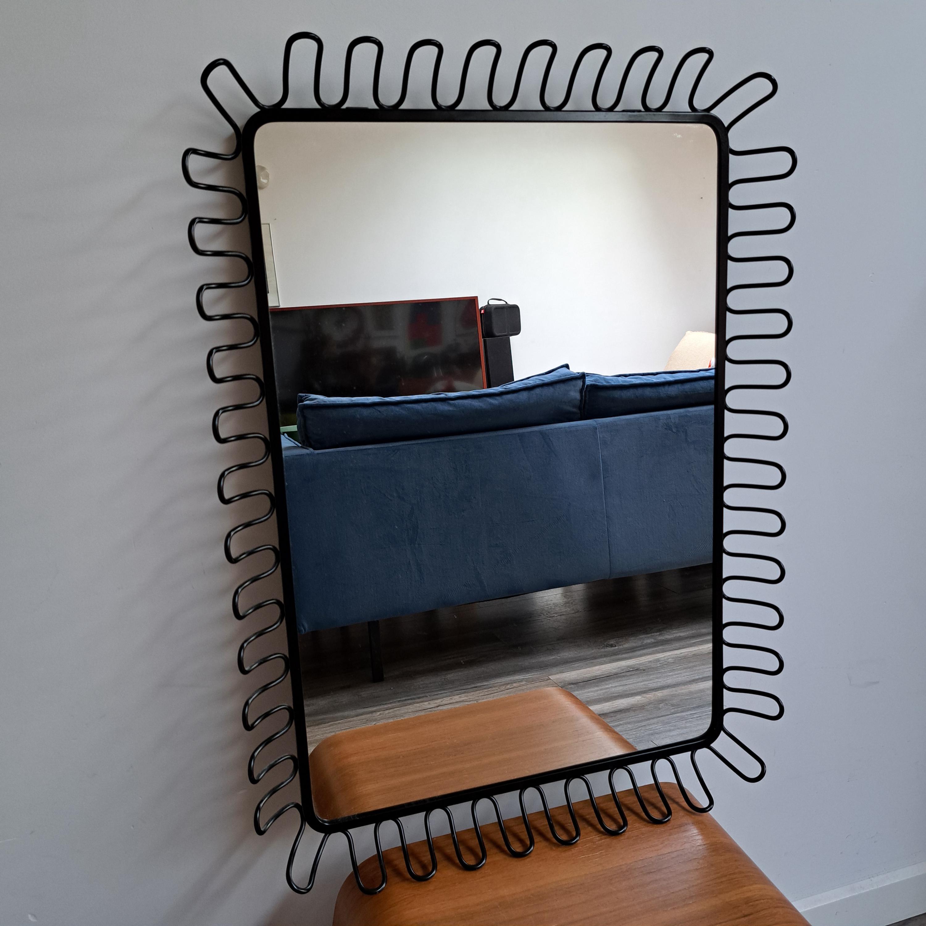 Vintage Postmodern Style IKEA MANDAL Metal Wavy Wall Mirror From