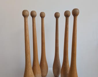 Set of 6 Vintage wooden juggling pin clubs from the 70/80s