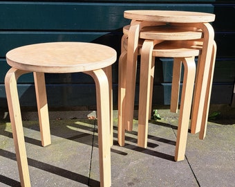 Set of 4 vintage IKEA FROSTA stools in Alvar Aalto style from the 80s