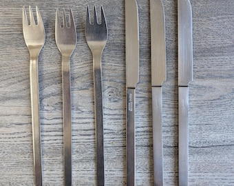 Vajilla vintage posmoderna MONO. Un diseño de Peter Raacke. Piezas de cubertería de los años 70/80.