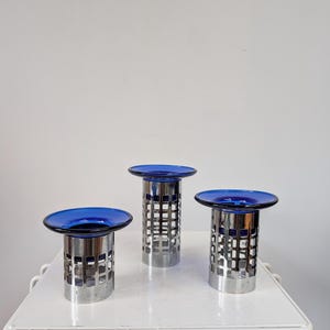 Set of 3 Vintage POSTMODERN style glass and metal tealightholders from the 90s