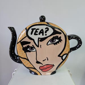 Vintage POP ART-stil keramik tekanna Tea For Two designad av JAMESON från 90-talet