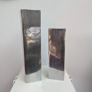 Set of 2 vintage MODERNIST design RECTANGULAR aluminium vases from the 90s