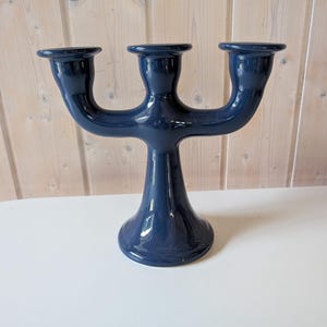 Vintage SWEDISH design blue ceramic three arm candleholder from the 70s