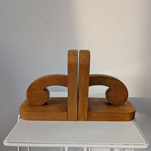 Set of 2 Vintage Art deco style wooden bookends from the 80s