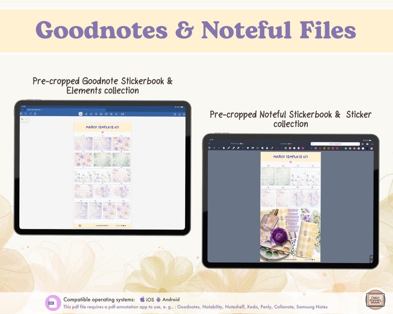 March Digital Planner Template Kit, Digital Stickers in PNG, for ...