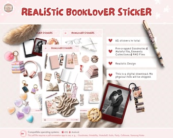 Sticker Booklover réaliste, stickers pour agenda numérique (PNG, GoodNotes, Noteful et plus)