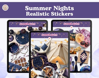 Realistic Summer Nights Stickers, Digital Planner Stickers (PNG, GoodNotes, Noteful + more)
