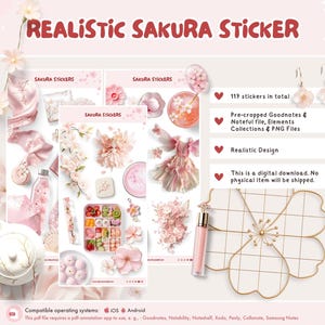 Realistic Sakura Stickers / Pre-Cropped Digital Stickers for your digital planner, journal in GoodNotes, Noteful, Noteshelf + more