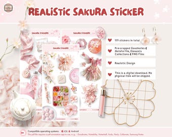 Pegatinas realistas de Sakura, pegatinas digitales para agenda (PNG, GoodNotes, Noteful y más)