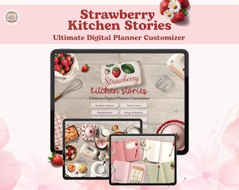 Planificador digital Strawberry Kitchen Stories, pegatinas para planificadores digitales (PNG, GoodNotes, Noteful y más)