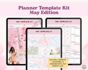 Kit de plantillas digitales para planificador de mayo, pegatinas digitales en formato PNG, para GoodNotes, Noteful y más.