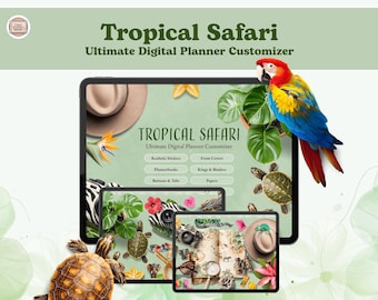 Agenda digitale a tema safari tropicale, personalizzabile con adesivi digitali (PNG, GoodNotes, Noteful)
