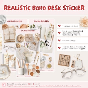 Realistic Boho Desk Stickers / Pre-Cropped Digital Stickers for your digital planner, journal in GoodNotes, Noteful, Noteshelf + more