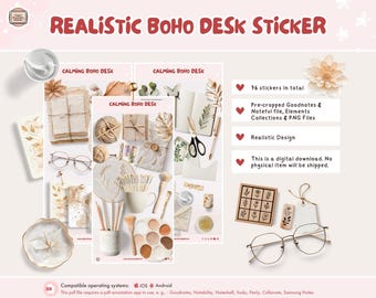 Realistic Boho Desk Stickers, Digital Planner Stickers (PNG, GoodNotes, Noteful + more)
