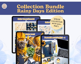 ZESTAW Kolekcja naklejek cyfrowych Rainy Days / Naklejki cyfrowe w formacie PNG, dla GoodNotes, Noteful i innych
