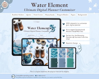 Water Digital Planner Customizer, Digital Stickers (Goodnotes, Noteful, PNG)