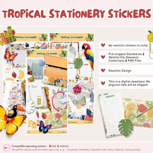 Realistic Tropical Stationery Stickers / Pre-Cropped Digital Stickers for your digital planner, journal in GoodNotes, Noteful + more